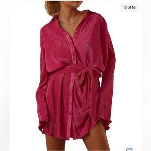 ABYOVRT Pink dress Medium bell sleeves button down NWT Chic‎ Boho